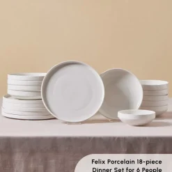 New Felix 18-Piece Porcelain Dinner Set for 6 People, White See All Dinner Sets|Porcelain Dinner Sets