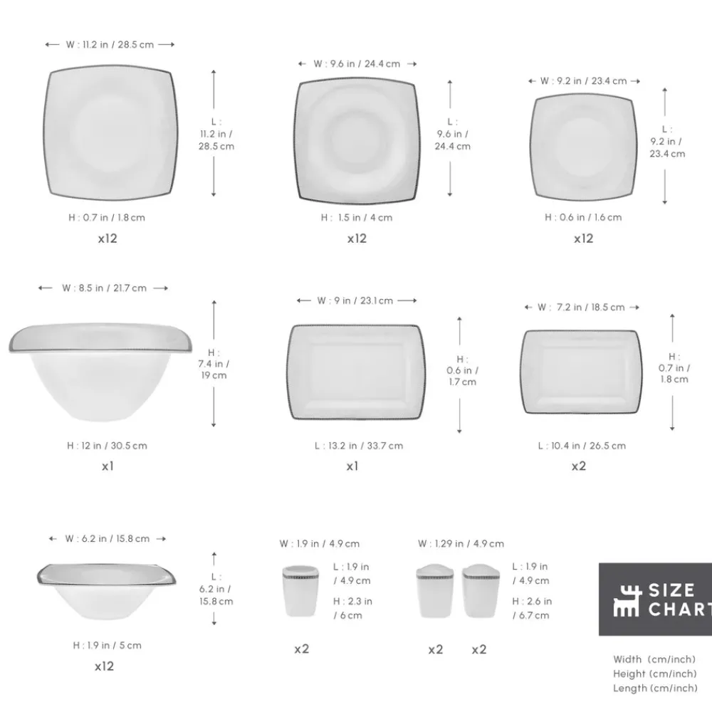 Outlet Fine Pearl Neklus 58-Piece Dinner Set for 12 People, See All Dinner Sets|Fine Bone Dinner Sets