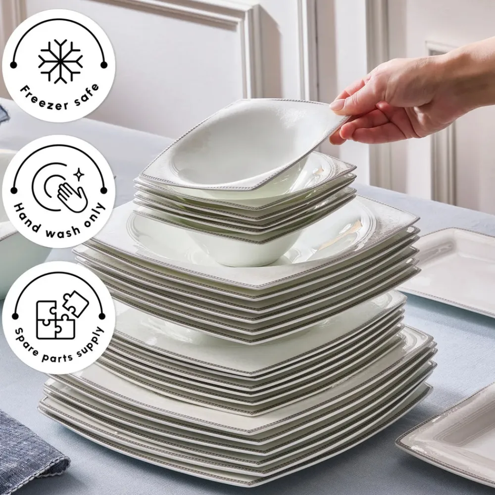 Outlet Fine Pearl Neklus 58-Piece Dinner Set for 12 People, See All Dinner Sets|Fine Bone Dinner Sets