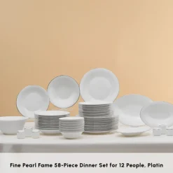 Outlet Fine Pearl New Fame 58-Piece Dinner Set for 12 People, Platin See All Dinner Sets|Fine Pearl Dinner Sets