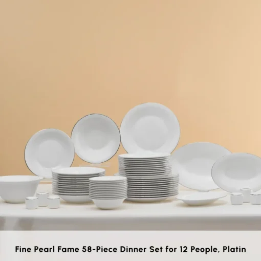 Outlet Fine Pearl New Fame 58-Piece Dinner Set for 12 People, Platin See All Dinner Sets|Fine Pearl Dinner Sets