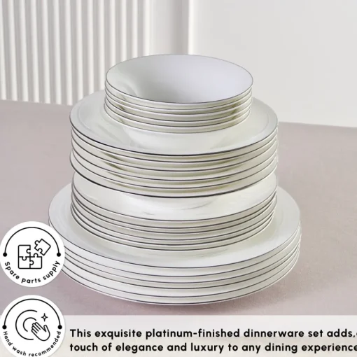 Outlet Fine Pearl New Fame 58-Piece Dinner Set for 12 People, Platin See All Dinner Sets|Fine Pearl Dinner Sets