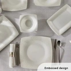 Fine Pearl Roma 58-Piece Dinner Set for 12 People, White Fine Bone Dinner Sets|Fine Pearl Dinner Sets