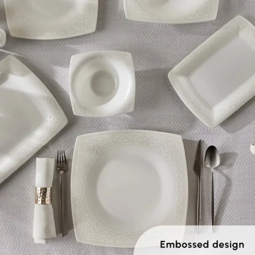 Fine Pearl Roma 58-Piece Dinner Set for 12 People, White Fine Bone Dinner Sets|Fine Pearl Dinner Sets