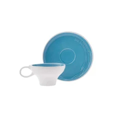 Sale Fit Collection 4 Piece Stoneware Tea Cup and Saucer Set for 2 People, 10cmx5.5cm, Blue White Tea Set