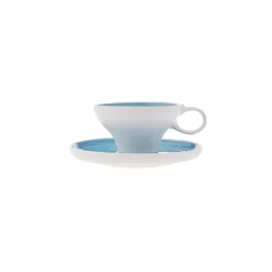 Sale Fit Collection 4 Piece Stoneware Tea Cup and Saucer Set for 2 People, 10cmx5.5cm, Blue White Tea Set