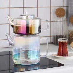 Outlet Flat Borosilicate Glass Teapot, Multi Turkish Coffee Pots|Turkish Teapots