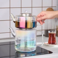 Outlet Flat Borosilicate Glass Teapot, Multi Turkish Coffee Pots|Turkish Teapots