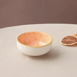 Online Floral Porcelain Round Snack Bowl, 10cm, Orange Bowls