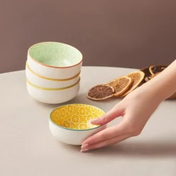 Online Floral Porcelain Round Snack Bowl, 10cm, Orange Bowls