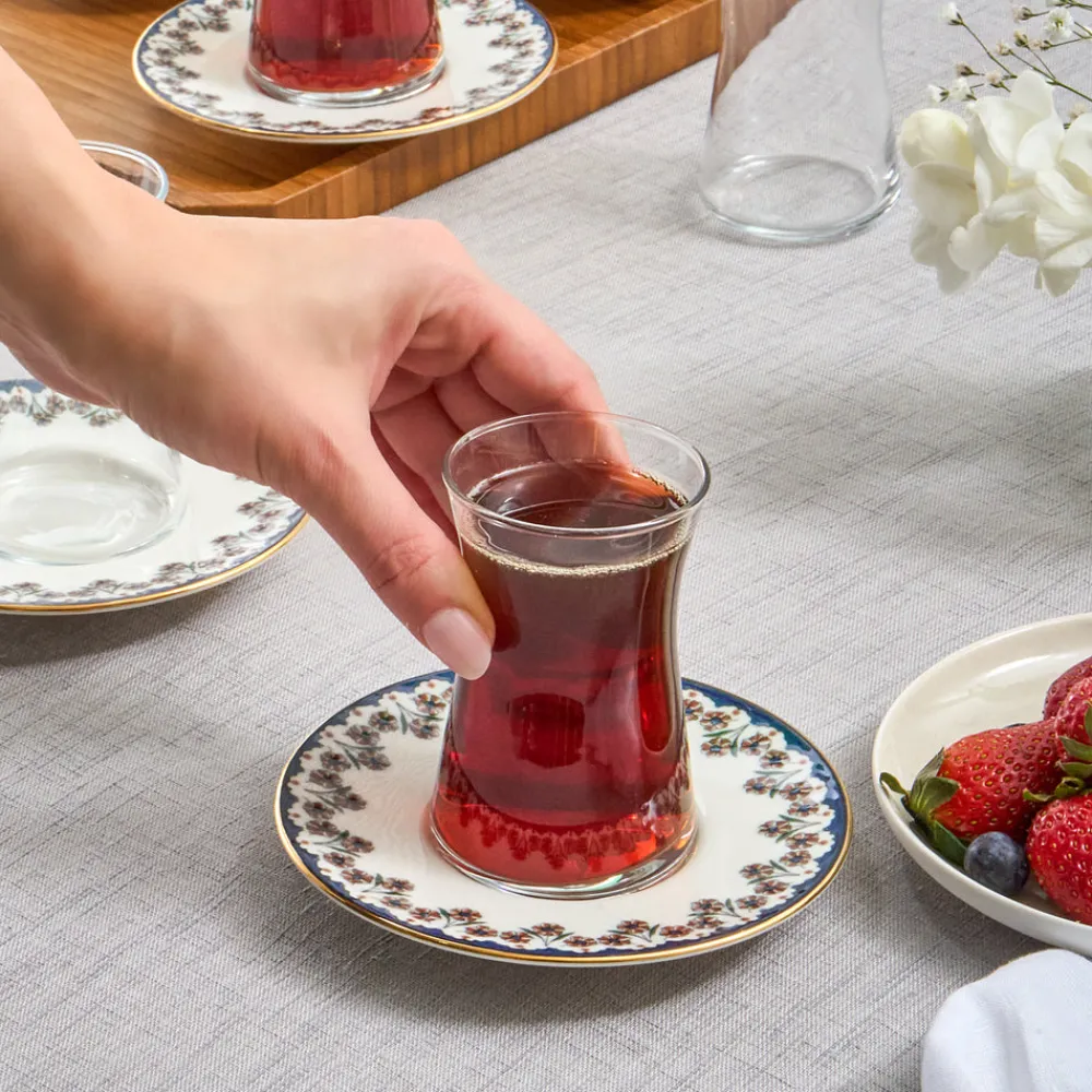 Clearance Florus 12-Piece Turkish Tea Set for 6 People, Multi Turkish Tea Sets