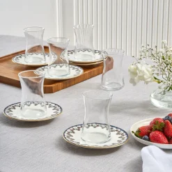 Clearance Florus 12-Piece Turkish Tea Set for 6 People, Multi Turkish Tea Sets