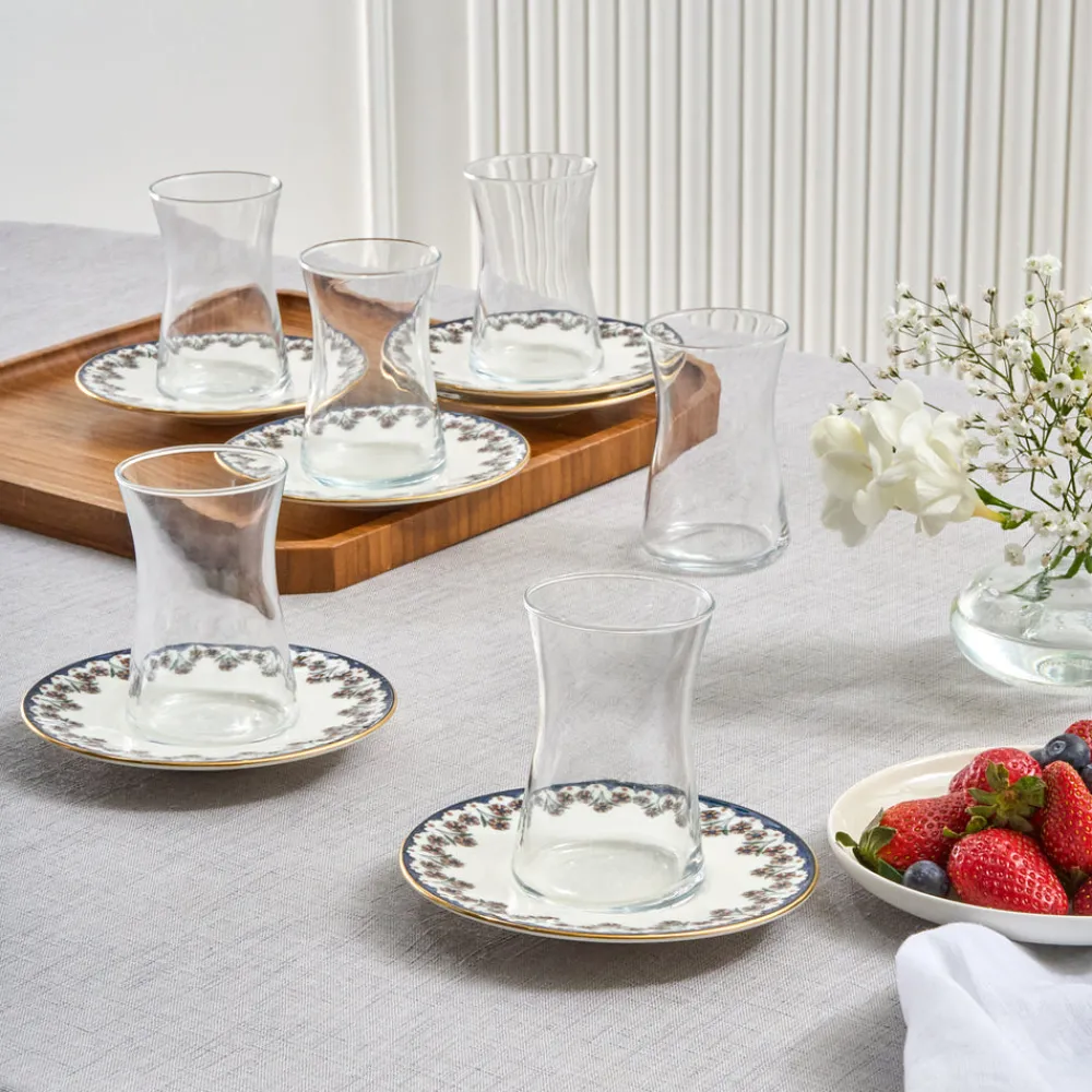 Clearance Florus 12-Piece Turkish Tea Set for 6 People, Multi Turkish Tea Sets