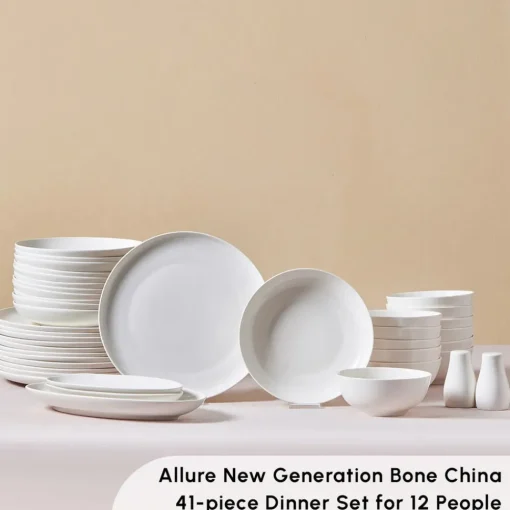 Hot Forever Bone China Allure 41-Piece Dinner Set for 12 People, White See All Dinner Sets|Bone China Dinner Sets