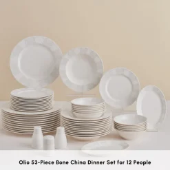 New Forever Bone China New Olio 53-Piece Dinner Set for 12 People, White See All Dinner Sets|Bone China Dinner Sets