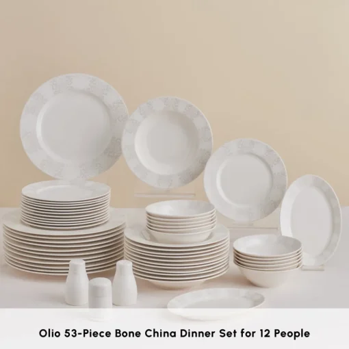 New Forever Bone China New Olio 53-Piece Dinner Set for 12 People, White See All Dinner Sets|Bone China Dinner Sets
