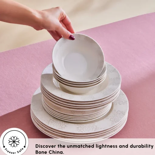 New Forever Bone China New Olio 53-Piece Dinner Set for 12 People, White See All Dinner Sets|Bone China Dinner Sets