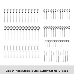 Clearance Gale 84-Piece Stainless Steel Cutlery Set for 12 People, Platin Cutlery Sets