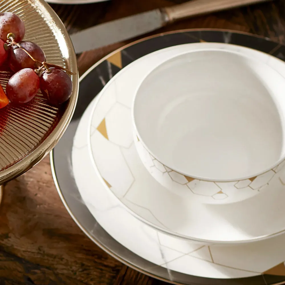 Clearance Gem 24-Piece Bone China Dinner Set for 6 People, Black Gold White See All Dinner Sets|Bone China Dinner Sets