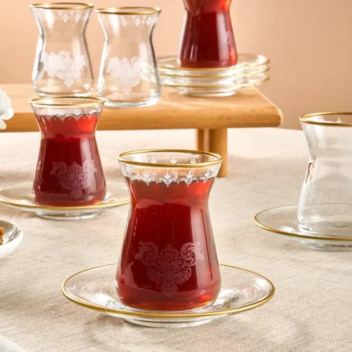 Sale Gent 12-Piece Turkish Tea Set for 6 People, 132ml, Turkish Tea Sets