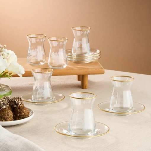 Sale Gent 12-Piece Turkish Tea Set for 6 People, 132ml, Turkish Tea Sets