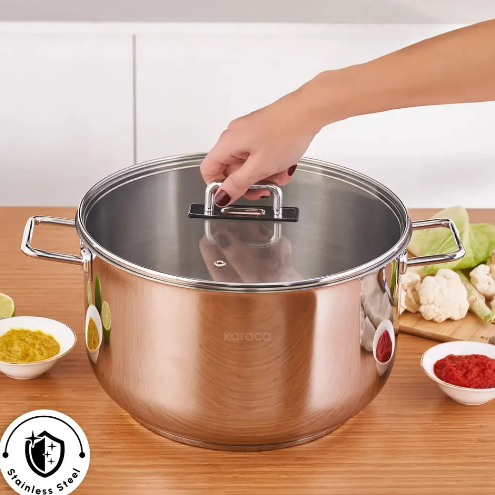 Clearance Grace Stainless Steel Induction Stockpot with Lid, 30cm, Silver Pots|Induction Cookware