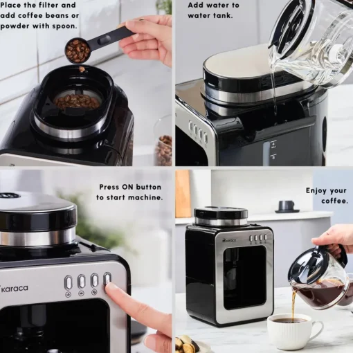 Discount Grindmaestro Filter Coffee Maker with Built-in Grinder, 0,5L, 600W, Inox Filter Coffee Machines|Coffee Machines