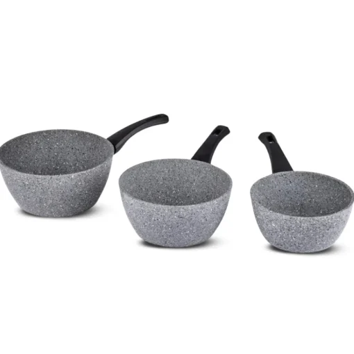 New Gris Biogranite 3-Piece Induction Sauce Pan Set, Grey Pans