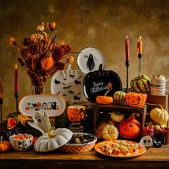 Clearance Halloween Black Pumpkin Ceramic Serving Platter, 26cm, Black Serving Platters