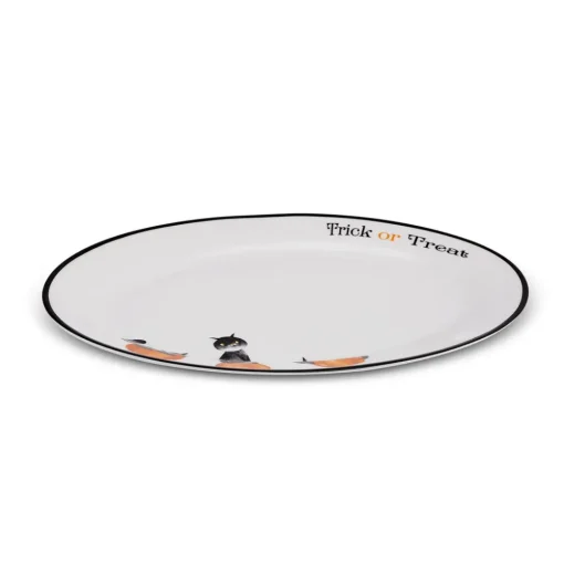 New Halloween Cat Pumpkin Porcelain Serving Platter, 30cm, White Multi Serving Platters