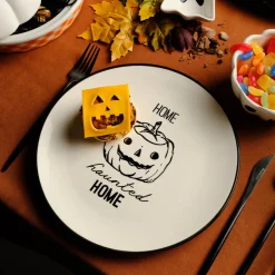 Hot Halloween Pumpkin Ceramic Serving Platter, 27cm, Black White Side Plates