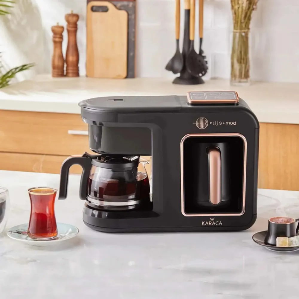 Hot Hatır Plus Mod 5 in 1 Tea, Coffee Maker and Milk Steamer, 1385W, Black Copper Turkish Coffee Maker|Coffee Machines