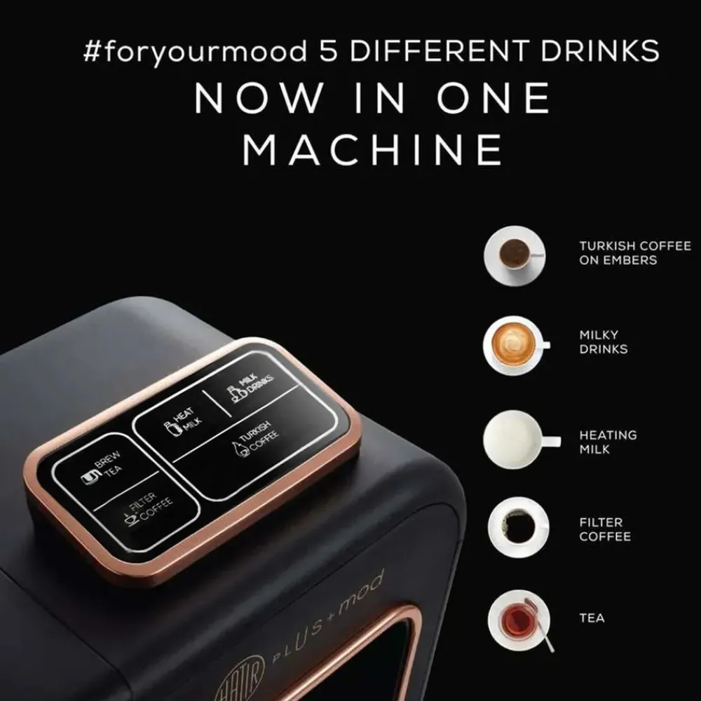 Hot Hatır Plus Mod 5 in 1 Tea, Coffee Maker and Milk Steamer, 1385W, Black Copper Turkish Coffee Maker|Coffee Machines
