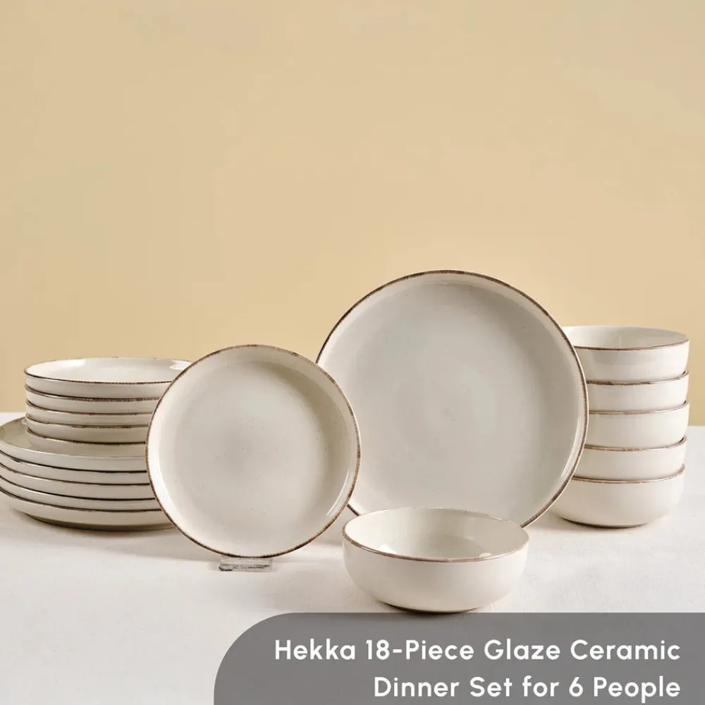 New Hekka 18-Piece Stoneware Dinner Set for 6 People, Cream See All Dinner Sets|Stoneware Dinner Sets