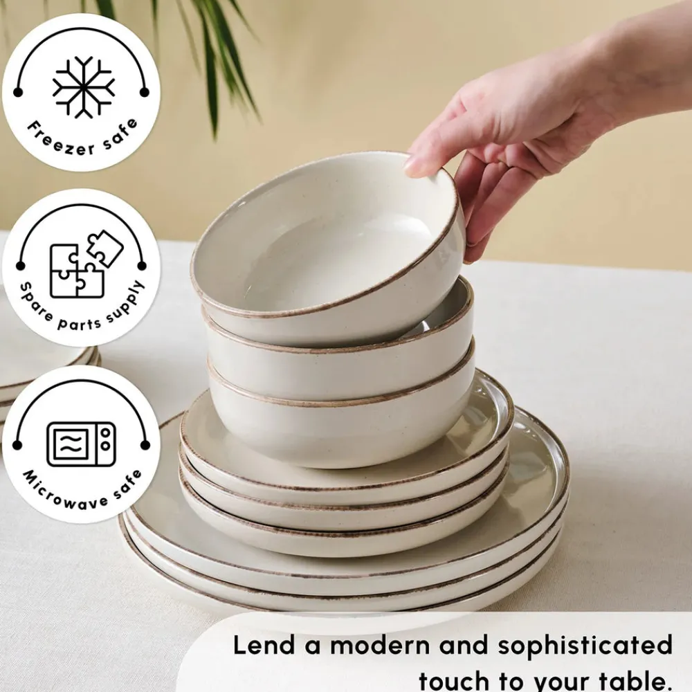 New Hekka 18-Piece Stoneware Dinner Set for 6 People, Cream See All Dinner Sets|Stoneware Dinner Sets