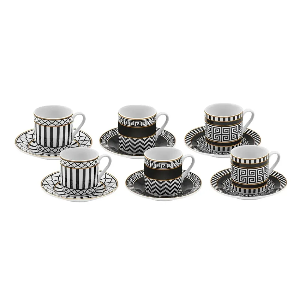 New Helenistik 12-Piece Porcelain Espresso Turkish Coffee Cup Set for 6 People, 80ml, Black Espresso & Turkish Coffee Cup Sets