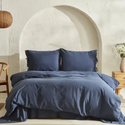 Clearance Home 4 Elements 100% Turkish Cotton Duvet Cover Set with Bed Sheet, Double, Navy Blue Duvet Cover Sets