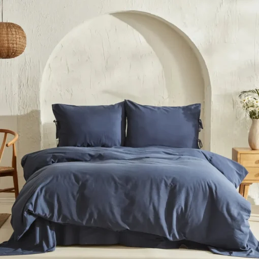 Clearance Home 4 Elements 100% Turkish Cotton Duvet Cover Set with Bed Sheet, Double, Navy Blue Duvet Cover Sets