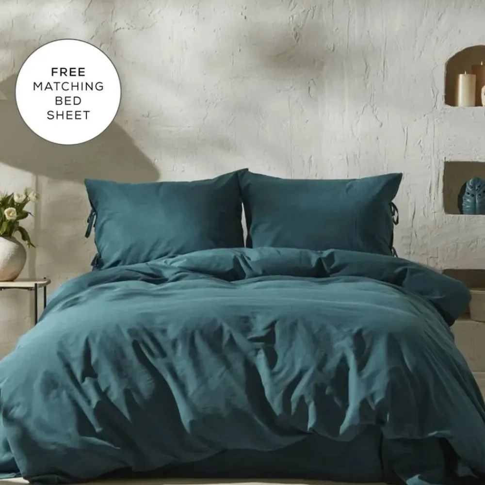 Best Home 4 Elements 100% Turkish Cotton Duvet Cover Set with Bed Sheet, Double, Petrol Duvet Cover Sets