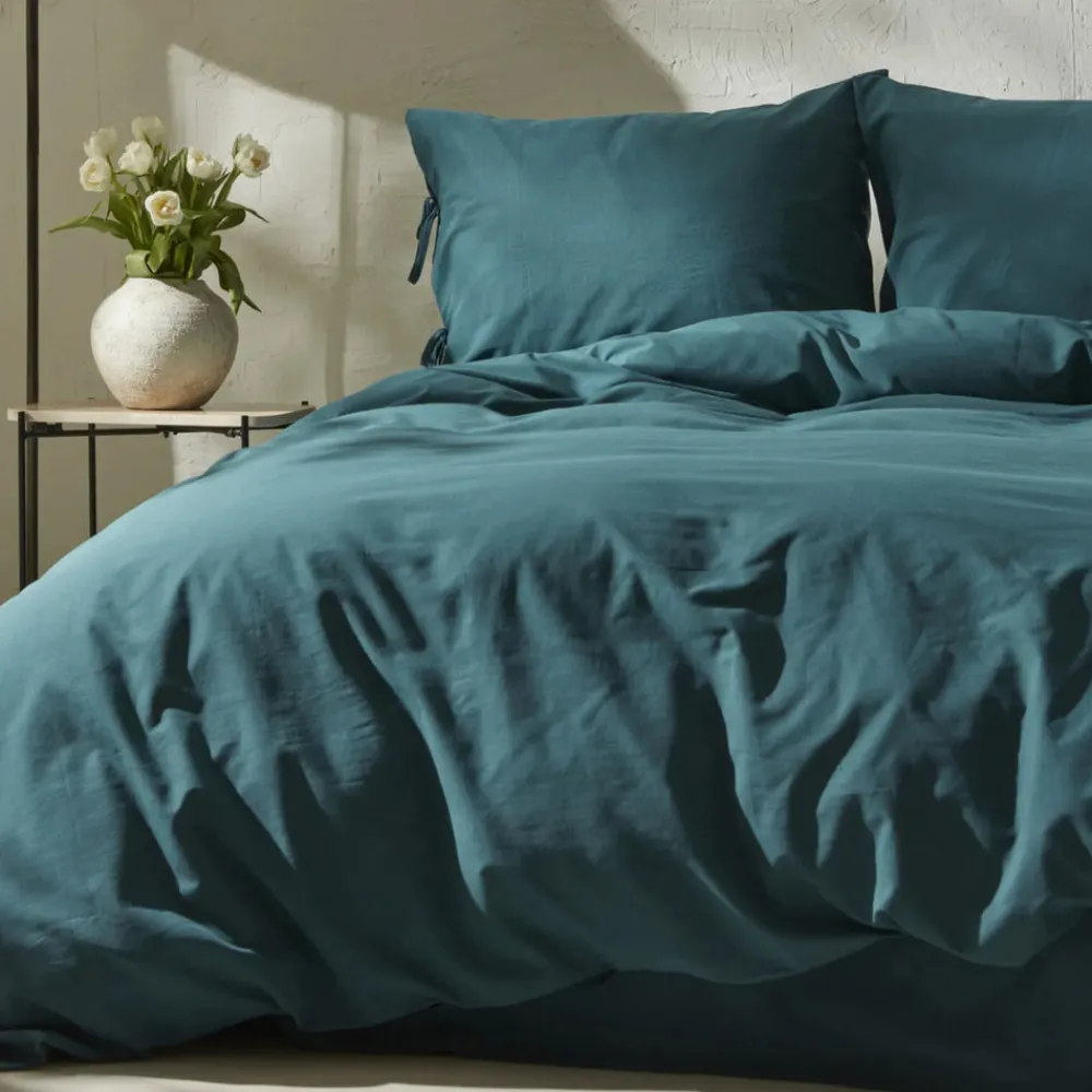 Best Home 4 Elements 100% Turkish Cotton Duvet Cover Set with Bed Sheet, Double, Petrol Duvet Cover Sets