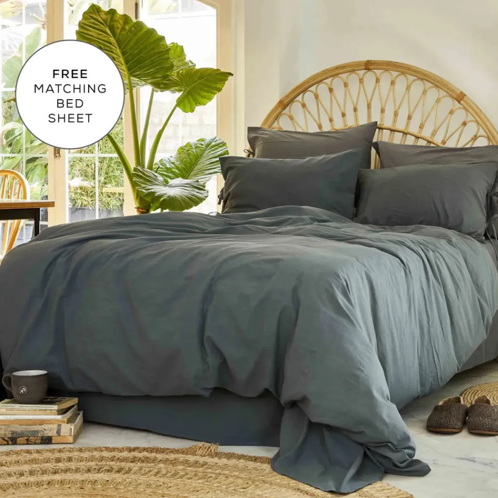 New Home 4 Elements 100% Turkish Cotton Duvet Cover Set with Bed Sheet, Single, Dark Grey Duvet Cover Sets