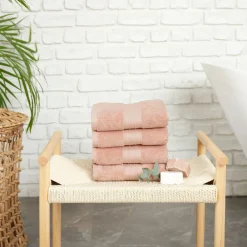 Discount Home 100% Turkish Cotton Hand Towel Set, 4 Piece, 50cmx90cm, Pink Towel Sets