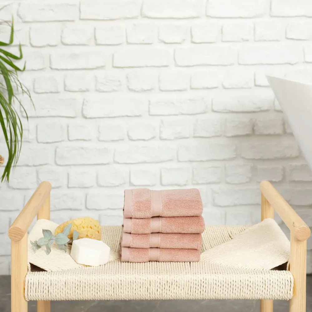 Hot Home 100% Turkish Cotton Face Towel Set, 4 Piece, 30cmx30cm, Pink Towel Sets
