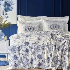 Clearance Home Amar Blue 100% Cotton Duvet Cover Set, Double Duvet Cover Sets