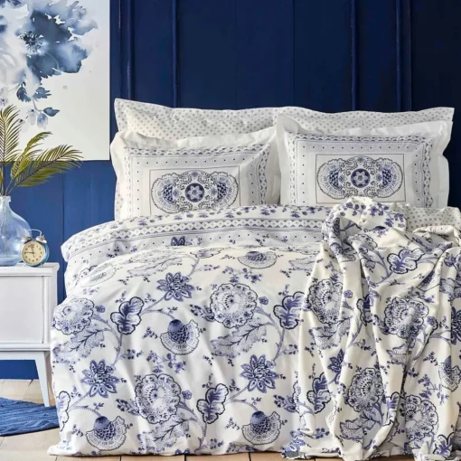 Clearance Home Amar Blue 100% Cotton Duvet Cover Set, Double Duvet Cover Sets