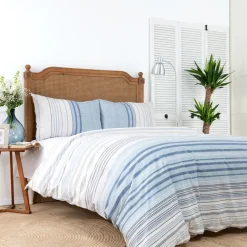 Online Home Aspen 100% Turkish Cotton Duvet Cover Set, King, White Blue Duvet Cover Sets