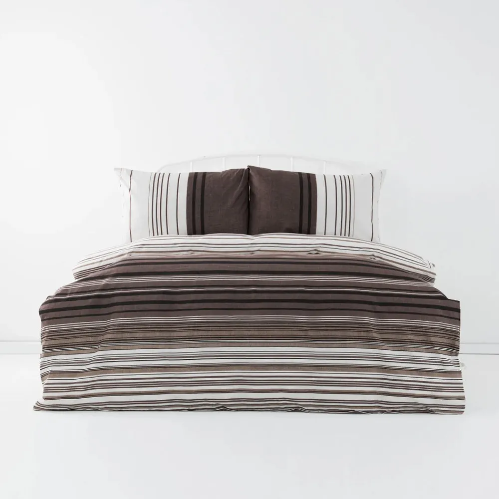Discount Home Aspen 100% Turkish Cotton Duvet Cover Set, Double, White Brown Duvet Cover Sets
