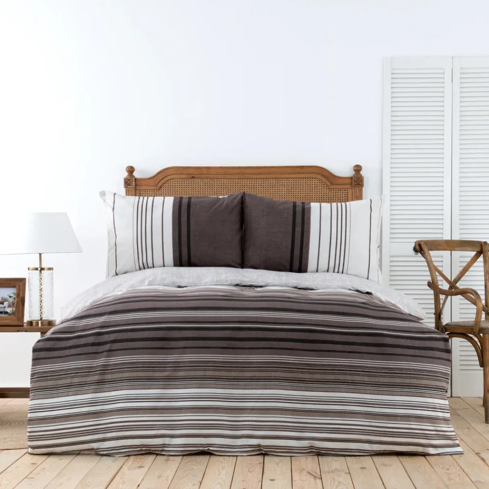 Discount Home Aspen 100% Turkish Cotton Duvet Cover Set, Double, White Brown Duvet Cover Sets