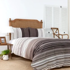 Discount Home Aspen 100% Turkish Cotton Duvet Cover Set, Double, White Brown Duvet Cover Sets