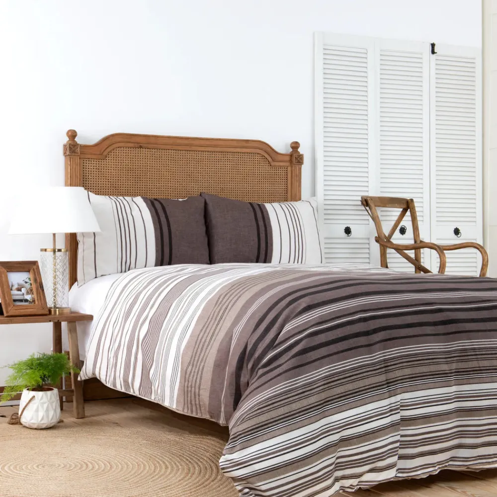 Discount Home Aspen 100% Turkish Cotton Duvet Cover Set, Double, White Brown Duvet Cover Sets